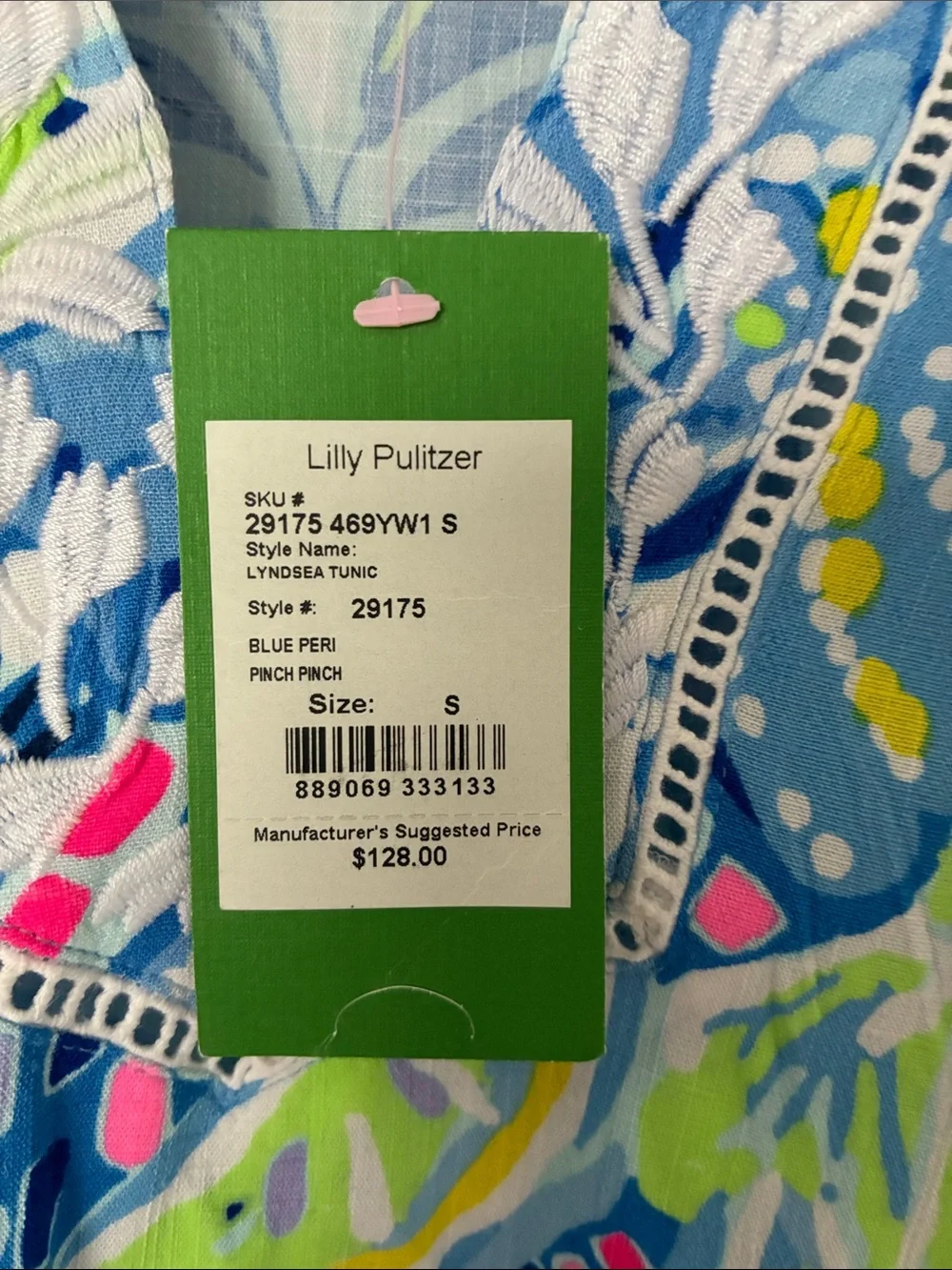 Lilly Pulitzer Blue Multi-Print V-Neck Tunic with Neon Accents